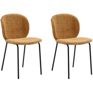 Vente-unique Lot de 2 chaises en tissu bouclette et métal noir - Jaune moutarde - BEJUMA