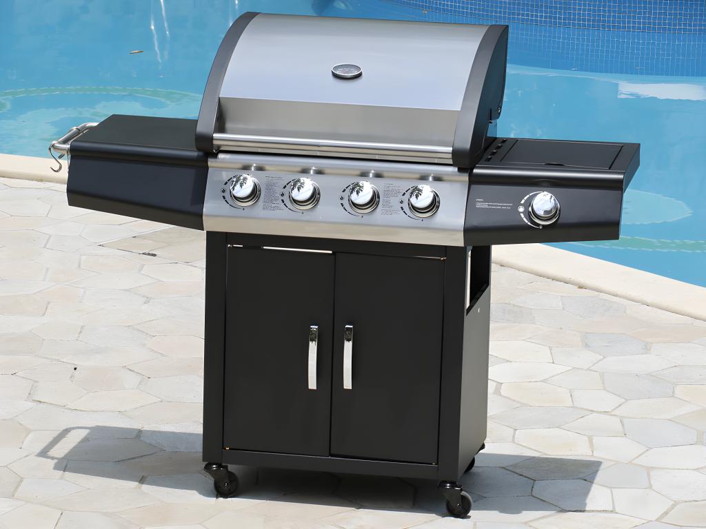 Vente-unique Barbecue à gaz avec 4 brûleurs et 1 réchaud latéral 143x54x115 cm - SMOKY