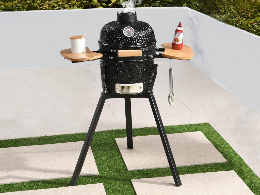 Vente-unique Barbecue kamado à charbon en céramique et bambou 32 x 52 x 94 cm - ERIKO