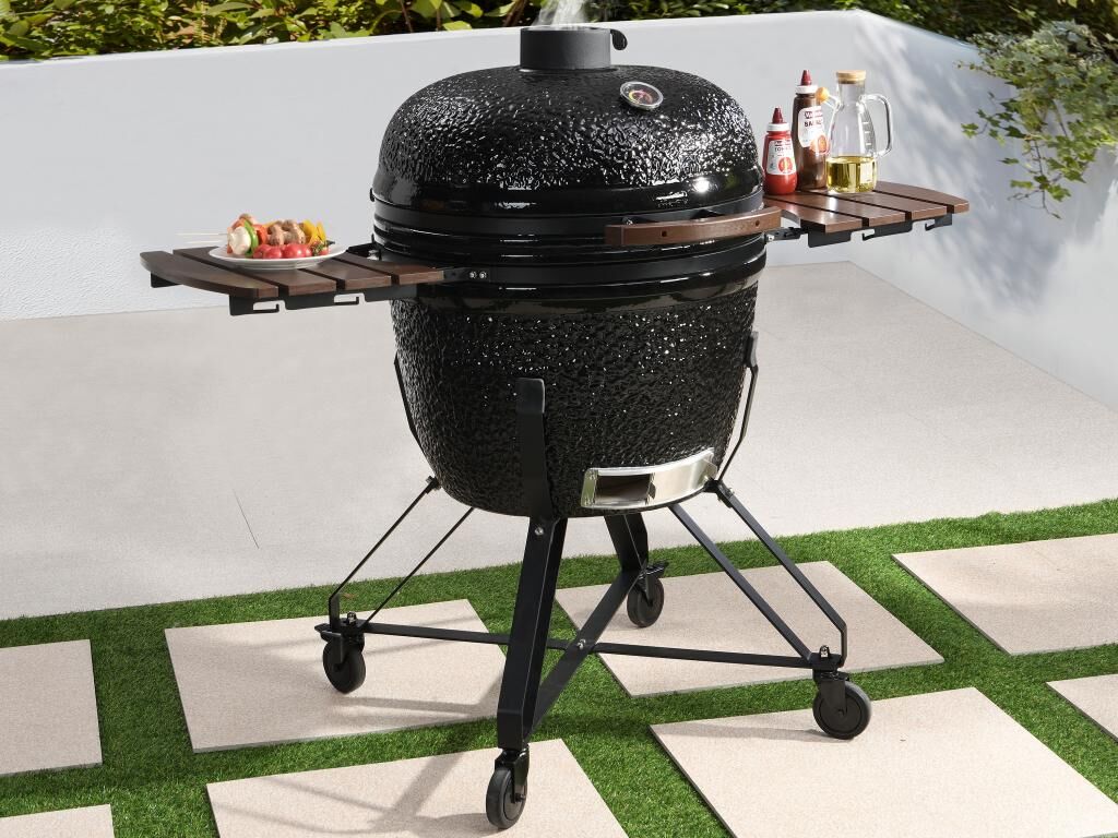 Vente-unique Barbecue kamado à charbon en céramique et bambou 67 x 85 x 120 cm - AYUMI