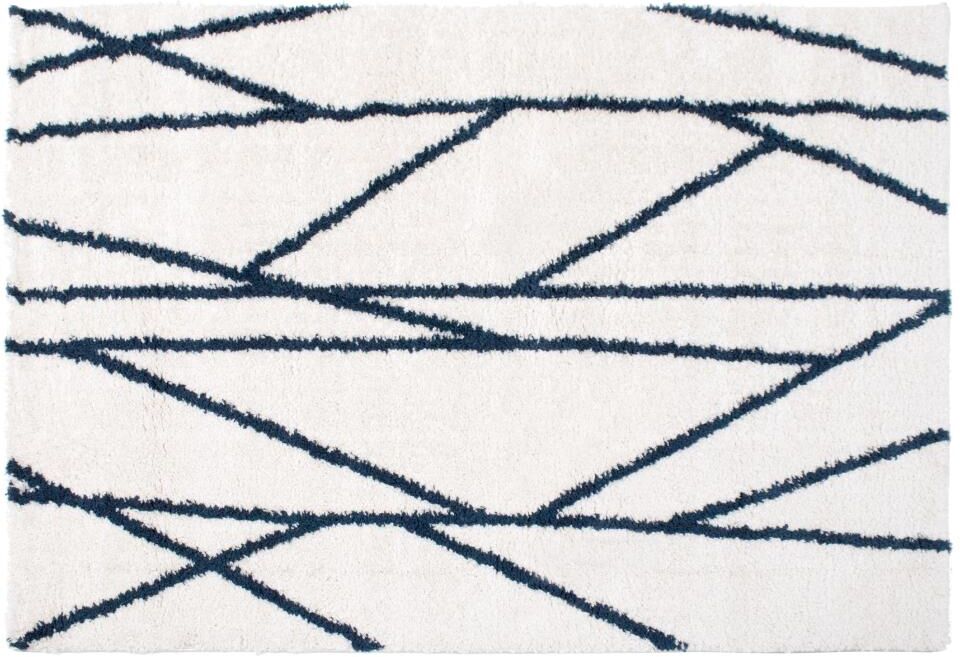 OZAIA Tapis shaggy berbère asymétrique - 160 x 230 cm - Blanc et bleu nuit - BARDIO