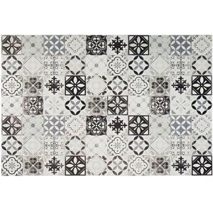 OZAIA Tapis en vinyle effet carreaux de ciment MOSAI 120x180 cm noir et blanc