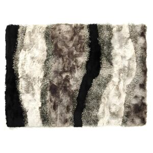 OZAIA Tapis shaggy a poils longs - tufte main - Taupe, blanc et noir - 160 x 230 cm - ECUME