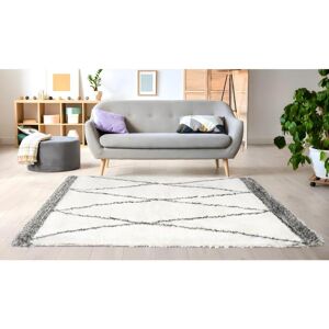 OZAIA Tapis shaggy a poils longs style berbere HANIA 200 x 290 cm beige et gris