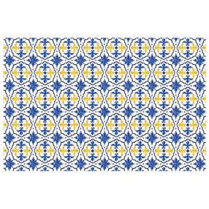 OZAIA Tapis en vinyle effet carreaux de ciment 120x180 cm Bleu et jaune FLORILI