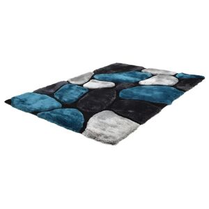 OZAIA Tapis shaggy a poils longs PIETRA turquoise et gris 120 x 170cm