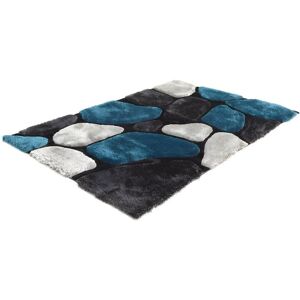 OZAIA Tapis shaggy a poils longs PIETRA turquoise et gris 140 x 200cm