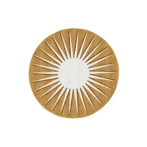 OZAIA Tapis rond soleil a reliefs - D.200 cm - Moutarde et blanc - LUMINIO