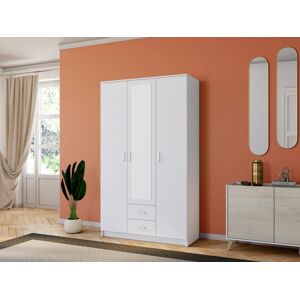 Vente unique Armoire OLESSIA 3 portes 2 tiroirs Avec miroir L120 cm Blanc