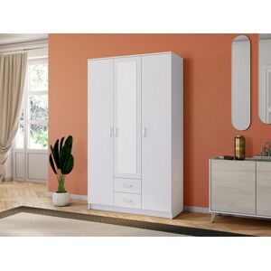 Vente unique Armoire OLESSIA 3 portes 2 tiroirs Avec miroir L120 cm Blanc