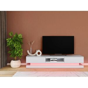 Vente unique Meuble TV FIRMAMENT MDF laque blanc LEDs 2 tiroirs 1 niche