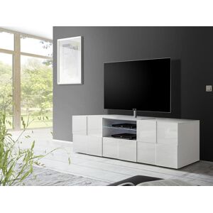 Vente unique Meuble TV CALISTO LEDs 2 portes 1 tiroir Blanc laque