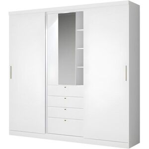 Vente unique Armoire 2 portes coulissantes Miroir et tiroirs L240cm Coloris Blanc BODIL