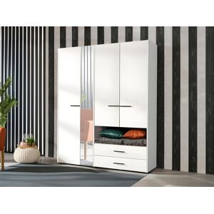 Vente-unique Armoire THELMA - 4 portes et 2 tiroirs - Avec Miroir - L.161cm - Blanc