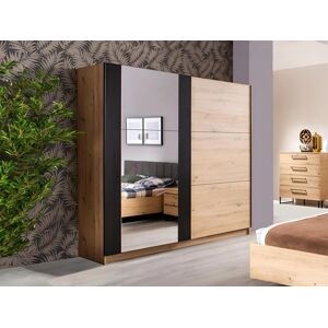 Vente unique Armoire 2 portes coulissantes PHILADELPHIE Avec Miroir L217cm Coloris chene et noir