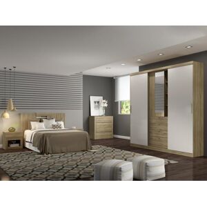 Vente unique Armoire 2 portes coulissantes Miroir et tiroirs L240cm Coloris Naturel et ivoire BODIL II