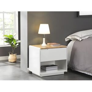 Vente unique Table de chevet 1 tiroir et 1 niche MDF Blanc laque et Chene AMANI