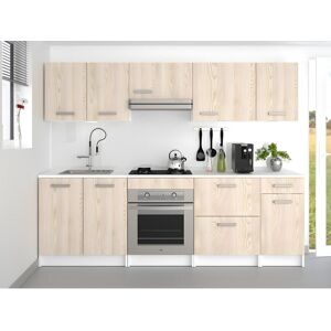 Vente-unique Cuisine complete - Avec plan de travail 240 cm - Naturel clair & Blanc - TRATTORIA