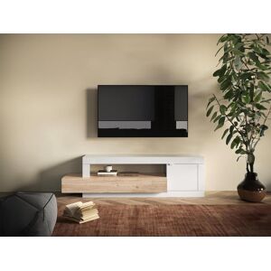 Vente-unique Meuble TV avec 1 porte, 1 tiroir et 1 niche - Naturel clair et Blanc - RUSELO