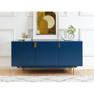 Vente unique Buffet 3 portes MDF et metal Coloris Bleu et dore LIKANA