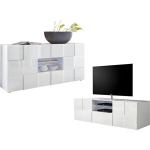 Vente-unique Ensemble Meuble TV + Buffet - Blanc laque - Sejour lumineux CALISTO