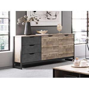 Vente unique Buffet LAONILE 2 portes et 3 tiroirs Noyer et anthracite