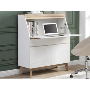 Vente unique Secretaire avec 2 portes et 2 tiroirs MDF Blanc et Naturel RILESA