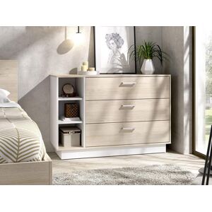 Vente-unique Commode 3 tiroirs et 3 niches - Coloris : Naturel et blanc - LEANDRE