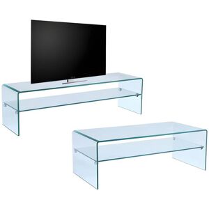 Vente unique Ensemble Table basse Meuble TV Verre trempe Sejour design STILEOS