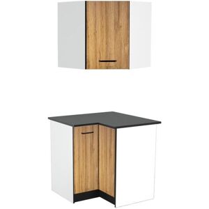 Vente-unique Caissons d'angle de cuisine - 1 meuble bas & 1 meuble haut - 2 portes - Naturel & Noir - TRATTORIA