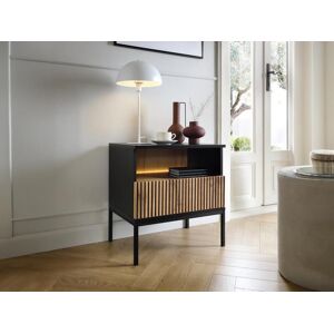 Vente unique Lot de 2 tables de chevet avec 1 tiroir et 1 niche Avec LEDs Noir et naturel OVILA