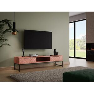 Vente-unique Meuble TV 2 tiroirs et 1 niche en bois d'acacia et metal - Naturel fonce et Noir - VEDILA
