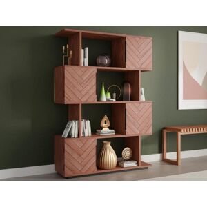 Vente-unique Bibliotheque 4 portes et 4 niches - Bois d'acacia et metal - Naturel et noir - VEDILA