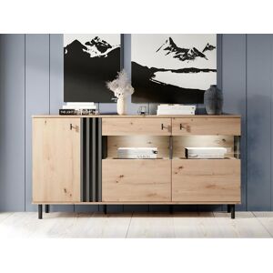 Vente unique Buffet 3 portes avec LEDs en MDF et metal Naturel et noir SABIA