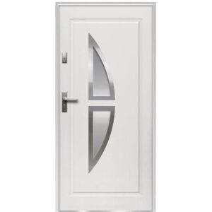 Vente unique Porte dentree en acier vitree avec inox H207 x l100 cm blanc poussant droit COVAS