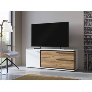 Vente unique Meuble TV avec 1 porte et 2 tiroirs Naturel et blanc NISUKA