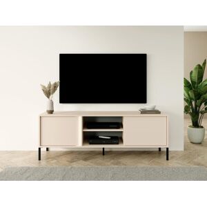 Vente-unique Meuble TV 2 portes et 2 niches avec LEDs - Beige - ELYNIA