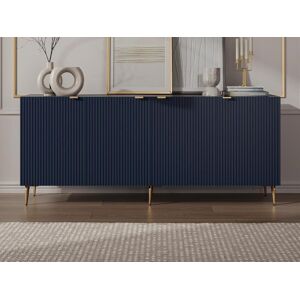 Vente unique Buffet avec 4 portes en MDF et acier Bleu et dore YESINIA