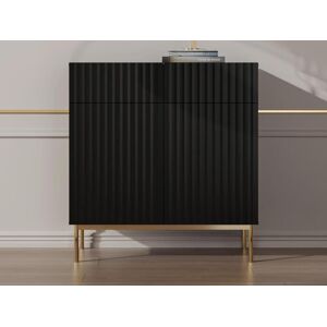 Vente unique Buffet haut avec 2 portes et 2 tiroirs en MDF et acier Noir et dore EVILANA