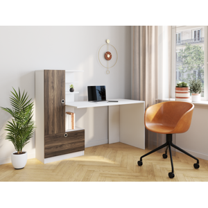 Vente-unique Bureau avec armoire de rangements - Blanc et naturel - MIDIALI II