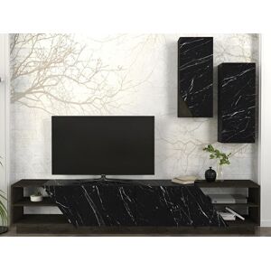 Vente unique Ensemble TV avec rangements Effet marbre noir et naturel fonce ZALTIA