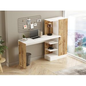 Vente unique Bureau avec armoire de rangements Coloris Naturel et blanc MILARIA