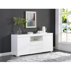 Vente unique Buffet 2 portes 3 tiroirs et 1 niche avec LEDs en MDF Blanc laque MERCURE II