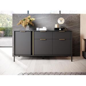 Vente unique Buffet avec 3 portes et 2 tiroirs Anthracite et dore PAVELI