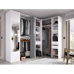 Vente-unique Dressing d'angle avec rideau et 1 porte - Avec miroir - L231 cm - Blanc et gris - BERTRAND