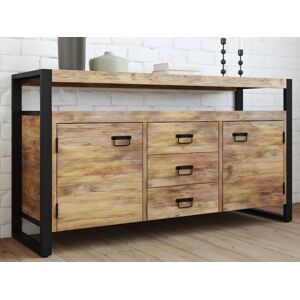 Vente unique Buffet HARLEM 2 portes 3 tiroirs Bois de manguier metal