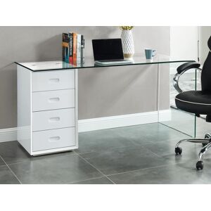 Vente unique Bureau MURIEL avec rangements 4 tiroirs Verre trempe MDF