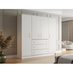 Vente unique Armoire 4 portes et 3 tiroirs L196 cm Blanc LIZANDRO