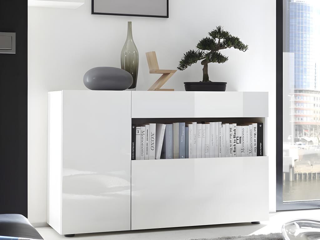 Vente-unique Buffet ALTAIR - 2 portes & 1 tiroir - Coloris : Blanc laqué