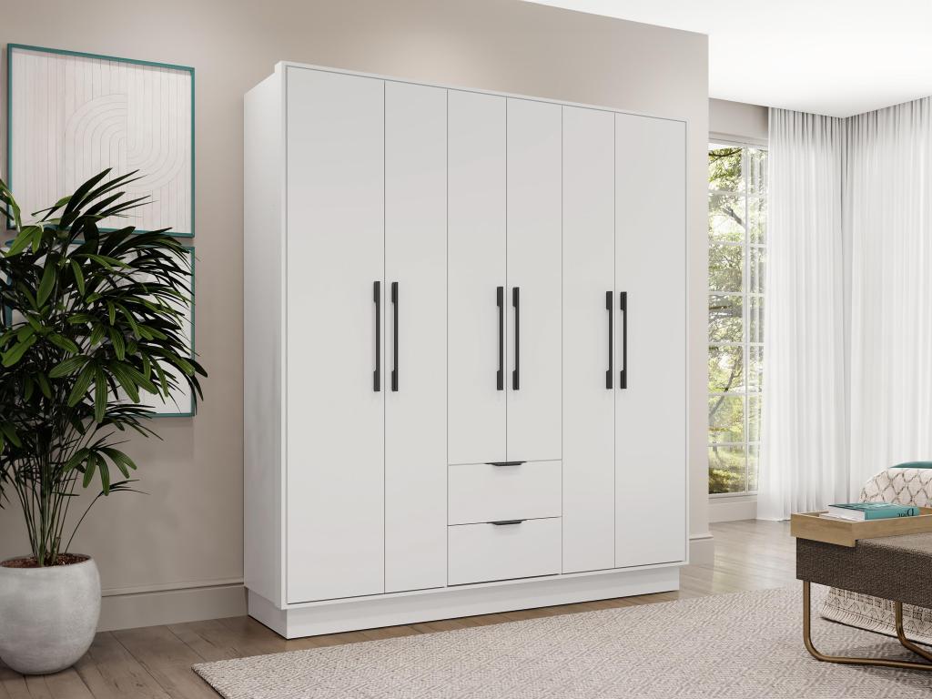 Vente-unique Armoire 6 portes et 2 tiroirs - L162 cm - Blanc - FEOVA